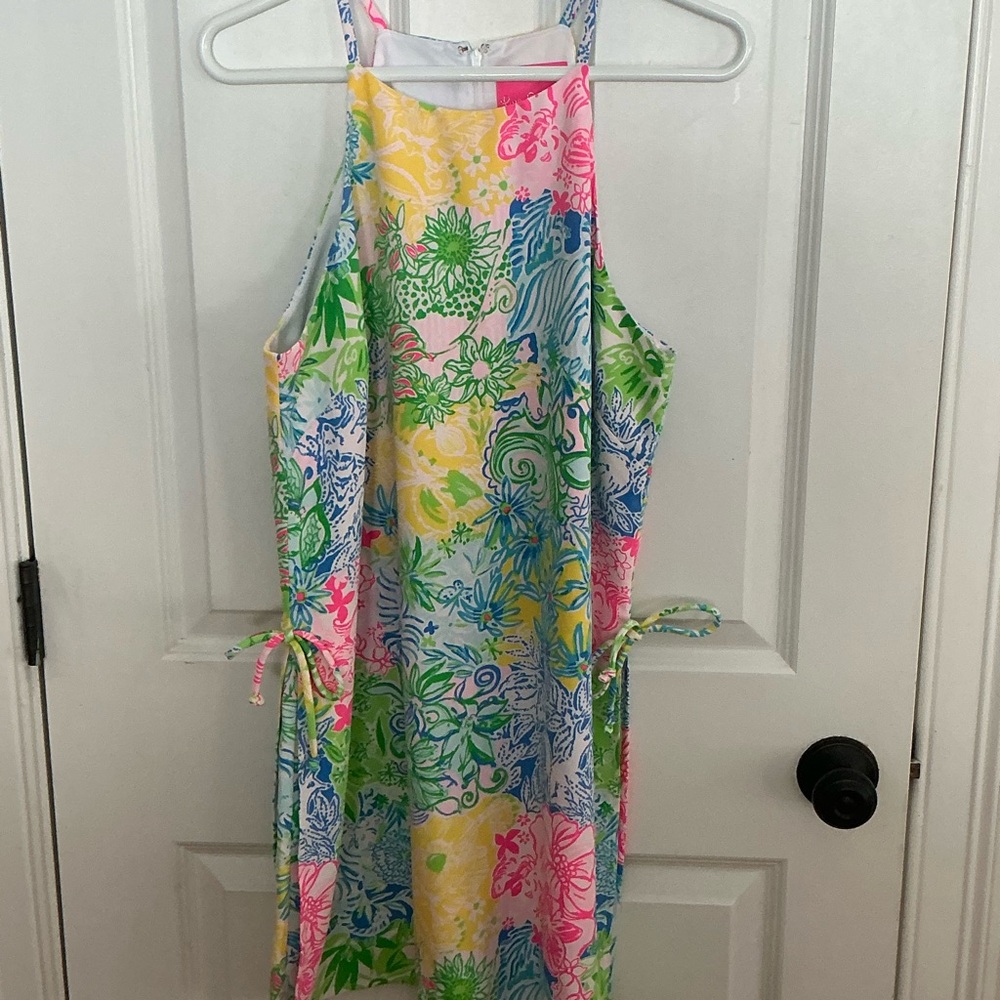 Lilly Pulitzer Pearl romper dress Multi Cheek to Cheek patch sz 12 - Picture 2 of 6